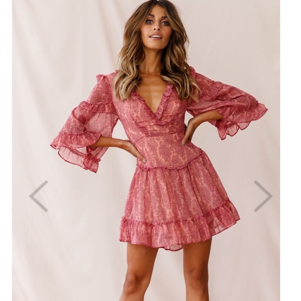 Albany Lace Up Back Frill Dress Pink